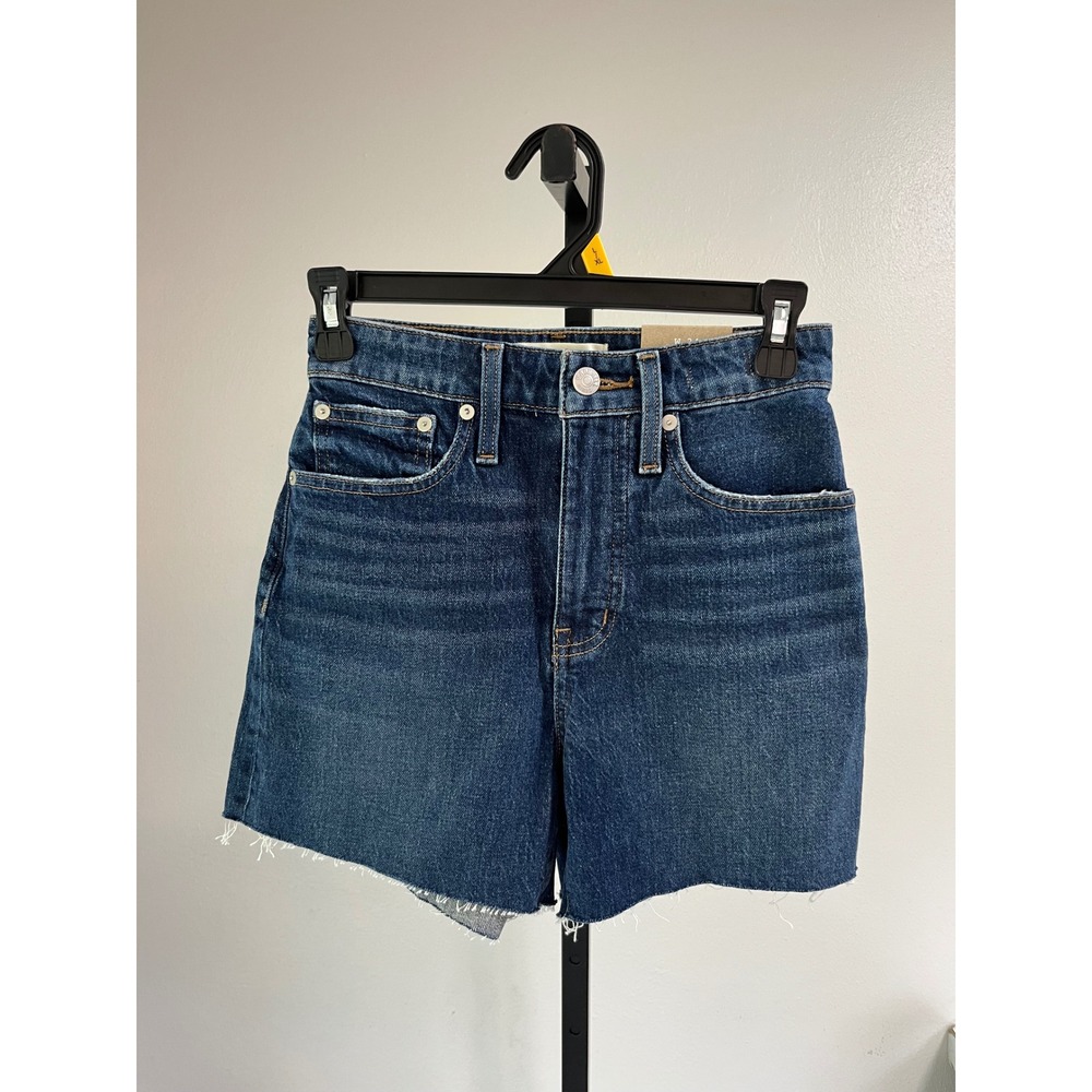 Madewell High Rise Curvy Denim Shorts Dark Indigo Raw Hem AJ244 Womens 24 NWT